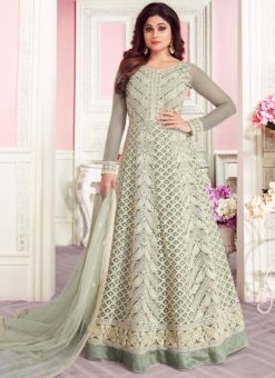 Shamita Shetty Grey Net Designer Anarkali Salwar Suit