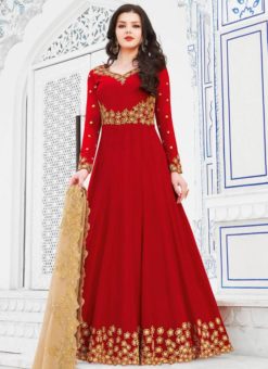 Red Georgette Party Wear Designer Anarkali Suit