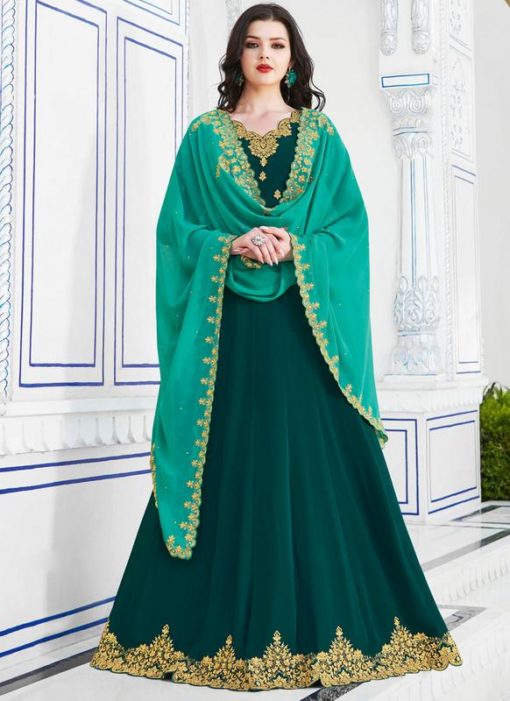 Sea Green Georgette Party Wear Designer Anarkali Suit