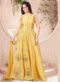 Wine Silk Embroidered Work Party Wear Gown