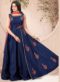Blue Satin Embroidered Work Party Wear Gown