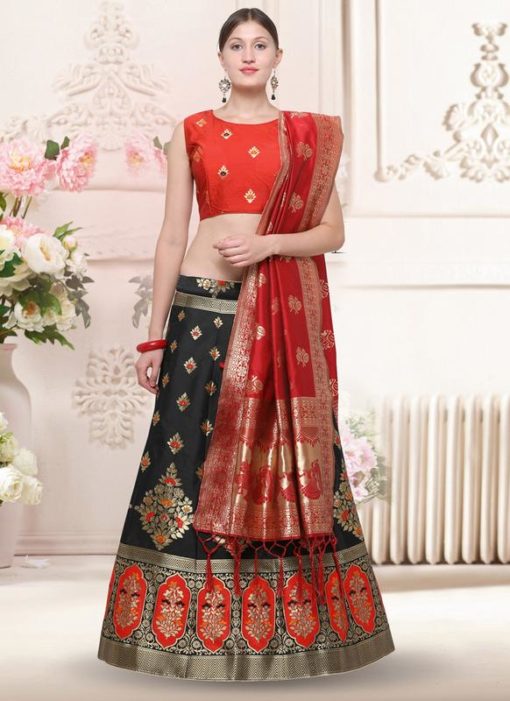 Black Banarasi Silk Zari Weaving Wedding Lehenga Choli
