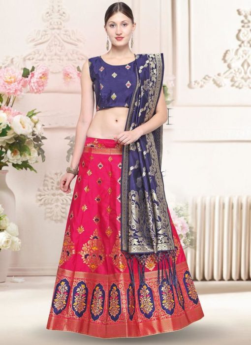 Pink Banarasi Silk Zari Weaving Wedding Lehenga Choli