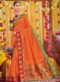 Orange Silk Embroidered Work Wedding Saree