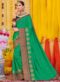 Turquoise Silk Embroidered Work Wedding Saree