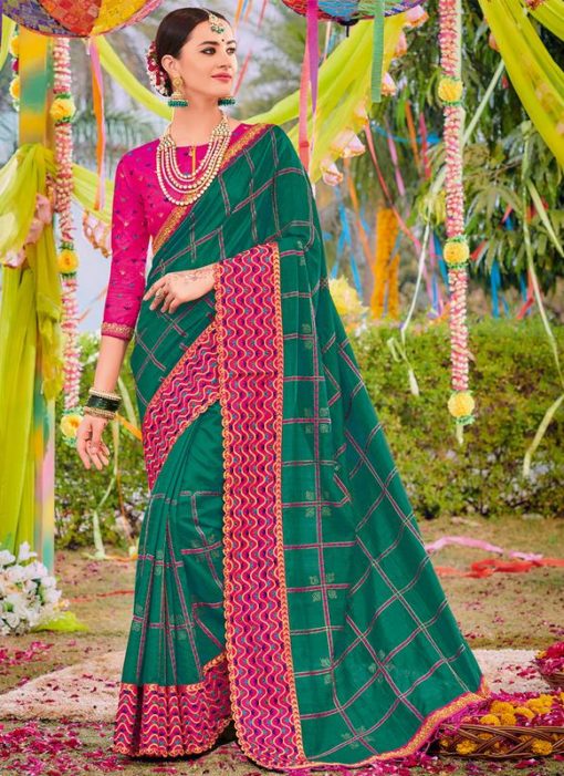 Green Silk Embroidered Work Wedding Saree