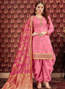 Pink Viscose Embroidered Work Designer Dhoti Salwar Kameez