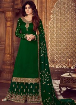 Green Georgette Embroidered Work Palazzo Suit