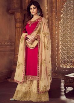 Pink Georgette Embroidered Work Palazzo Suit