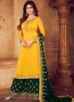 Yellow Georgette Embroidered Work Palazzo Suit