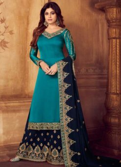 Sea Green Georgette Embroidered Work Palazzo Suit