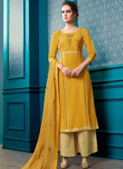 Yellow Rayon Cotton Readymade Palazzo Suit
