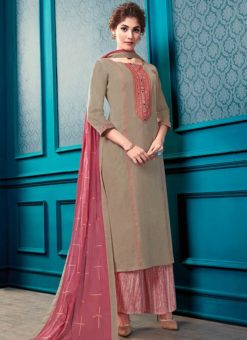 Beige Rayon Cotton Readymade Palazzo Suit