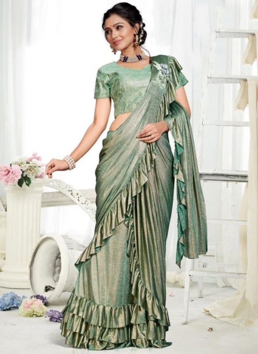 Green Lycra Fancy Designer Readymade Saree
