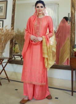 Peach Rayon Cotton Designer Palazzo Salwar Suit