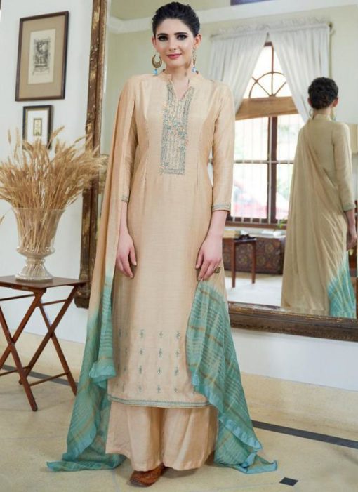 Cream Rayon Cotton Designer Palazzo Salwar Suit