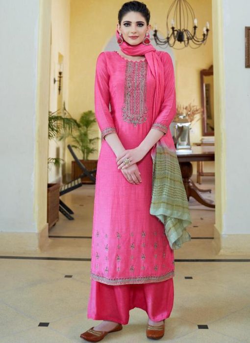 Pink Rayon Cotton Designer Palazzo Salwar Suit