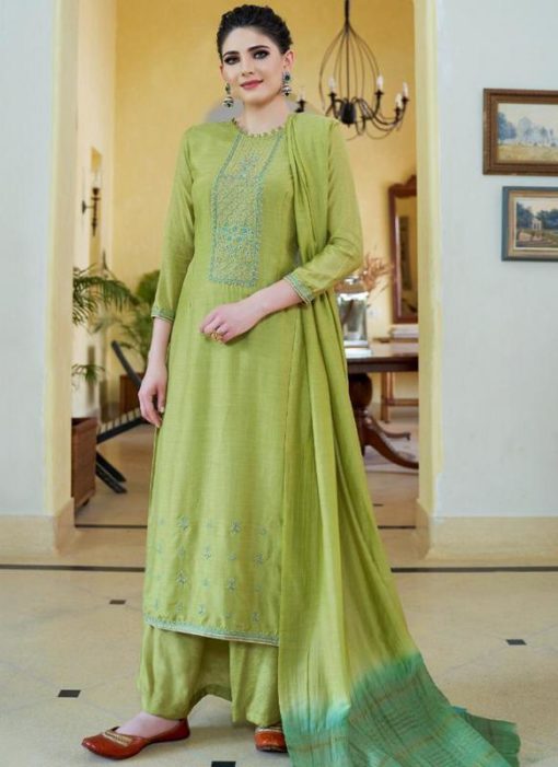 Olive Green Rayon Cotton Designer Palazzo Salwar Suit