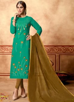 Green Cotton Casual Wear Churidar Salwar Suit