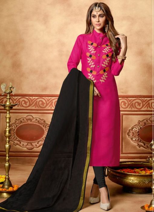 Pink Cotton Casual Wear Churidar Salwar Suit