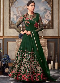 Green Designer Net Embroidered Work Anarkali Salwar Suit