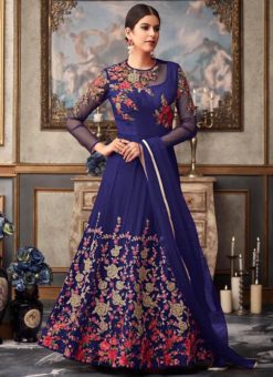 Blue Designer Net Embroidered Work Anarkali Salwar Suit