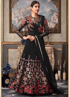 Black Designer Net Embroidered Work Anarkali Salwar Suit