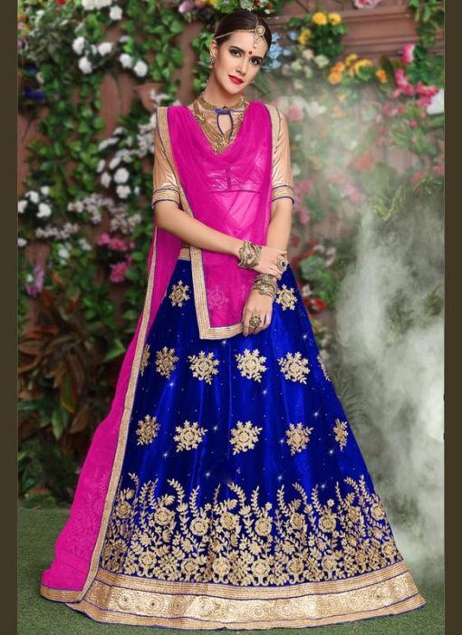 Royale Blue Net Embroidered Work Designer Wedding Lehenga Choli