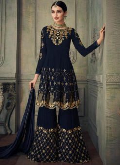 Navy Blue Georgette Embroidered Work Pakistani Suit