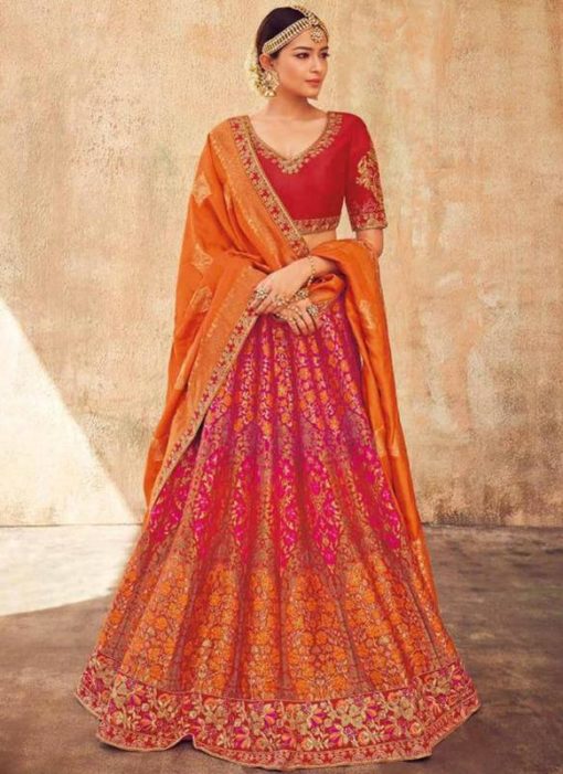 Multicolor Silk Zari Weaving Wedding Lehenga Choli