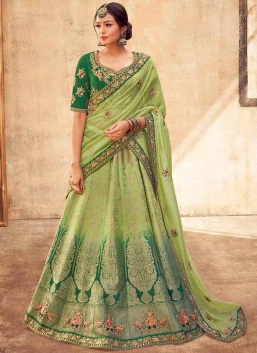 Green Silk Zari Weaving Wedding Lehenga Choli