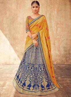 Blue Silk Zari Weaving Wedding Lehenga Choli