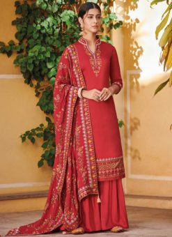 Red Silk Party Wear Designer Palazzo Suit