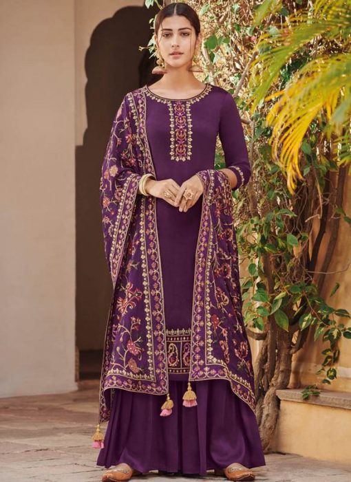 Purple Silk Party Wear Designer Palazzo Suit