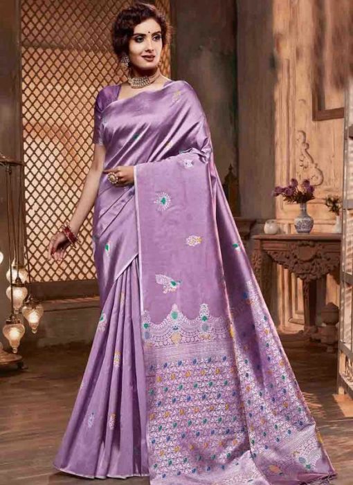 Purple Silk Zari Weaving Traditional Saree
