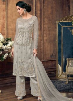 Grey Net Embroidered Work Designer Pakistani Suit