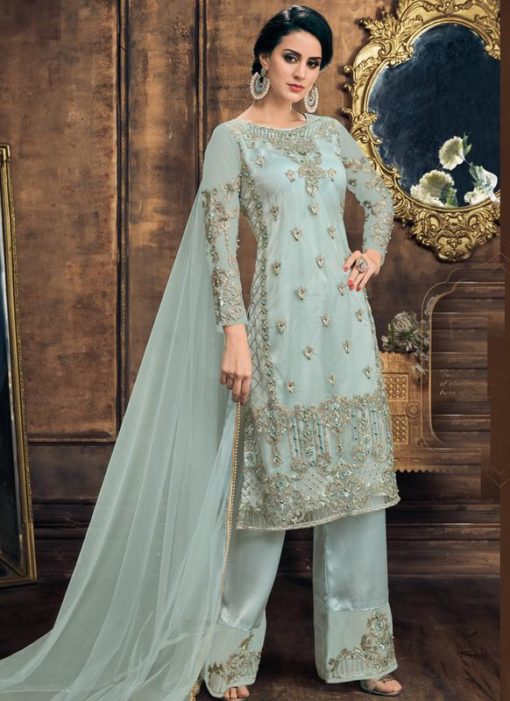 Sea Green Net Embroidered Work Designer Pakistani Suit