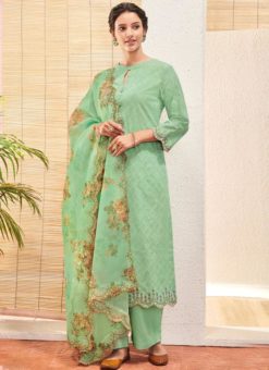 Green Cotton Designer Party Wear Salwar Suit