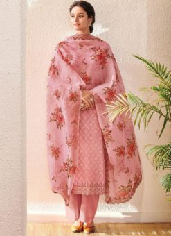 Pink Cotton Designer Party Wear Salwar Suit