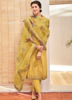 Yellow Cotton Designer Party Wear Salwar Suit