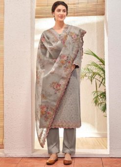 Grey Cotton Designer Party Wear Salwar Suit