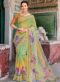 Yellow Linen Party Wear Printed Saree
