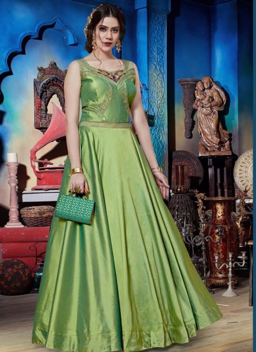 Green Silk Readymade Designer Gown