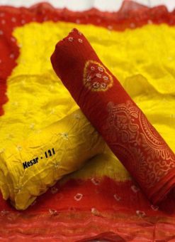 Red And Yellow Cotton Bandhani Dress Material