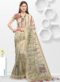 Grey And Black Linen Printed Party Wear Saree