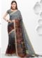 Grey And Black Linen Printed Party Wear Saree