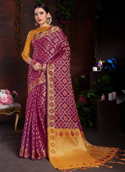 Magenta Silk Zari Weaving Wedding Saree