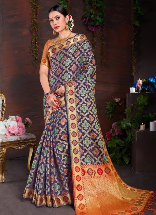 Navy Blue Silk Zari Weaving Wedding Saree