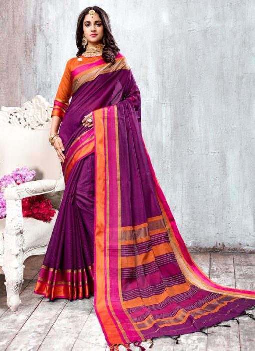 Purple Cotton Thread Weaving Saree
