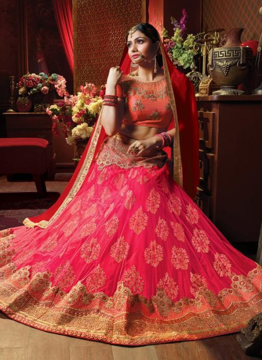 Pink Net Embroidered Work Designer Wedding Lehenga Choli